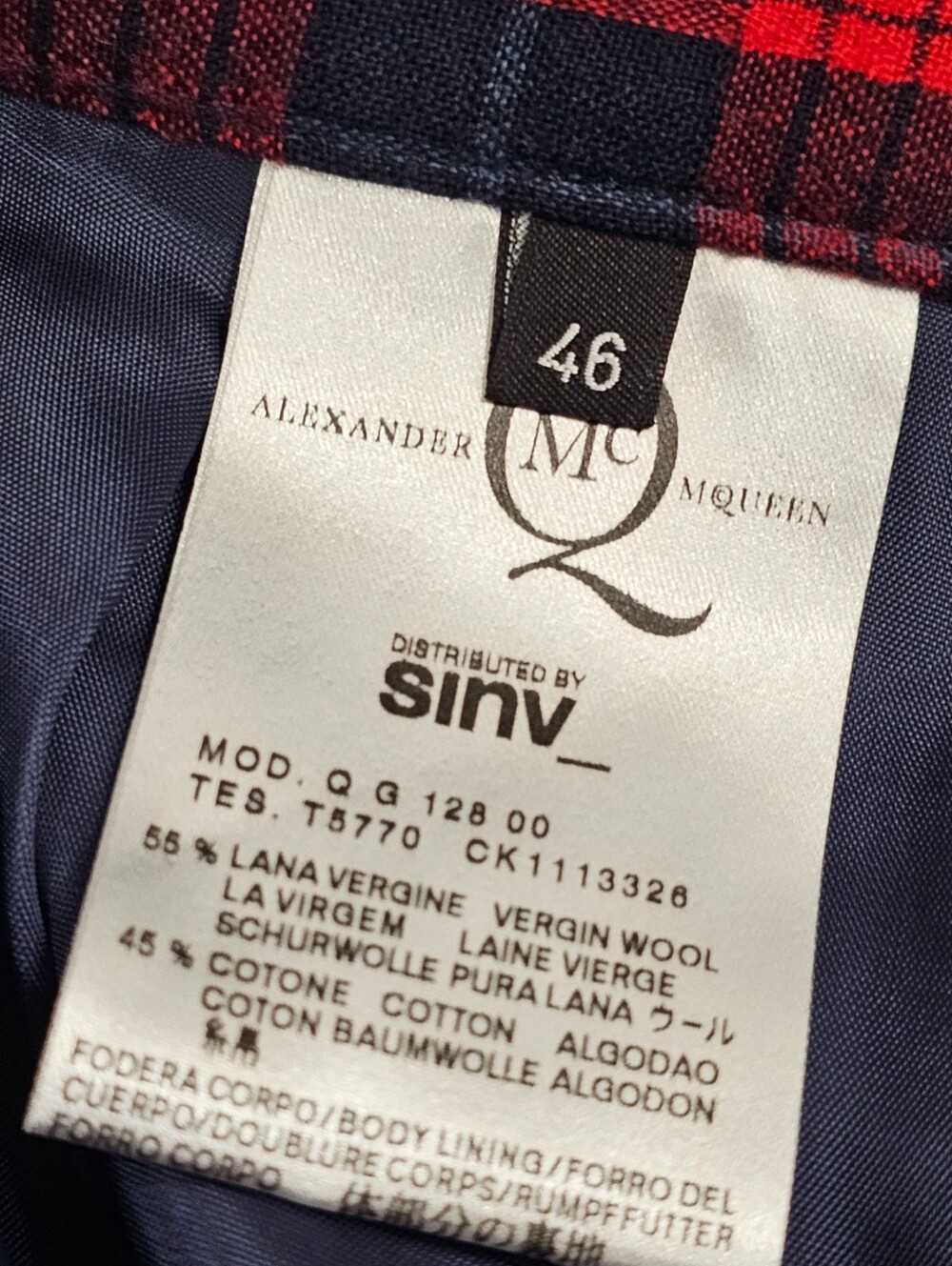 ALEXANDER McQUEEN McQ Wool Blend Red Blue Tartan Plaid Pleated Wrap Skirt 46/12 - Picture 8 of 9